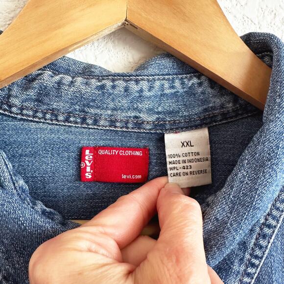 VTG Levis Mens Long Sleeve Denim Shirt XXL Western Workwear Country Classic Blue - Picture 4 of 8